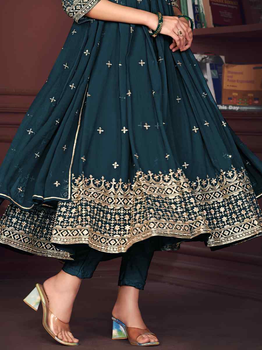 Teal Georgette Embroidered Festival Wedding Anarkali Salwar Kameez