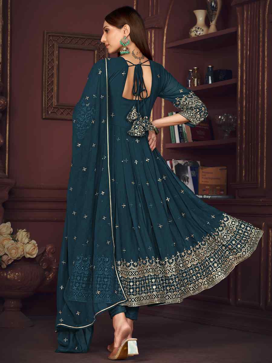 Teal Georgette Embroidered Festival Wedding Anarkali Salwar Kameez