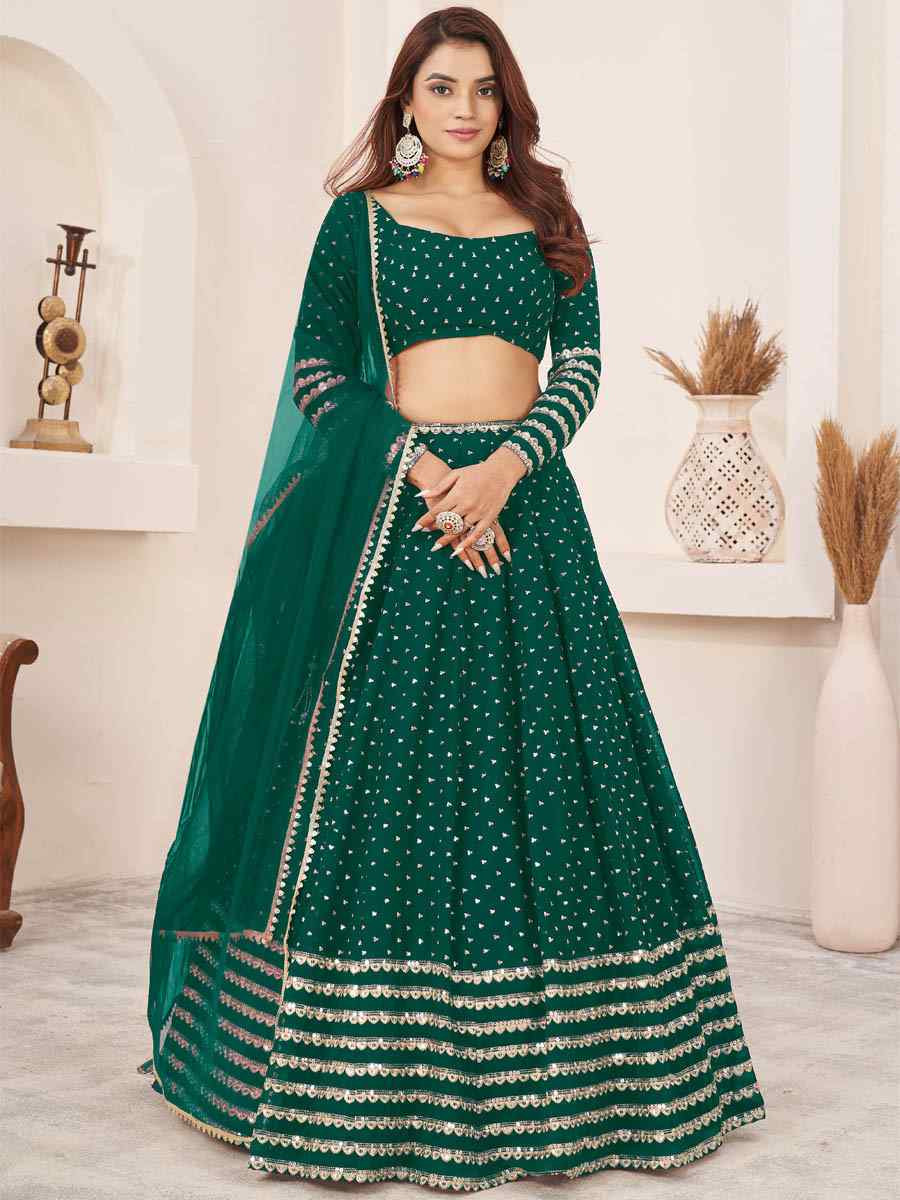 Teal Green Georgette Embroidered Festival Mehendi Traditional Lehenga Choli