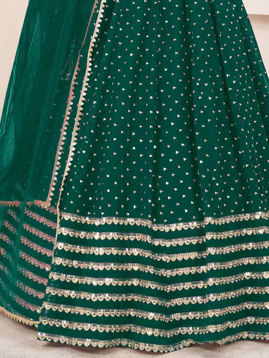 Teal Green Georgette Embroidered Festival Mehendi Traditional Lehenga Choli