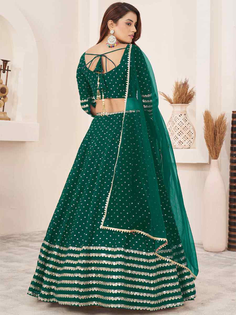 Teal Green Georgette Embroidered Festival Mehendi Traditional Lehenga Choli