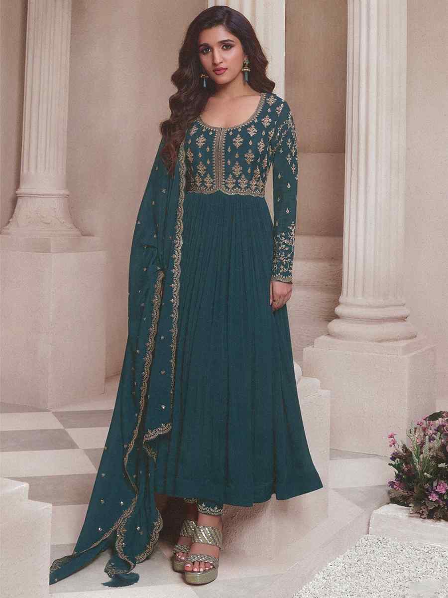 Teal Heavy Chinon Embroidered Festival Wedding Anarkali Salwar Kameez