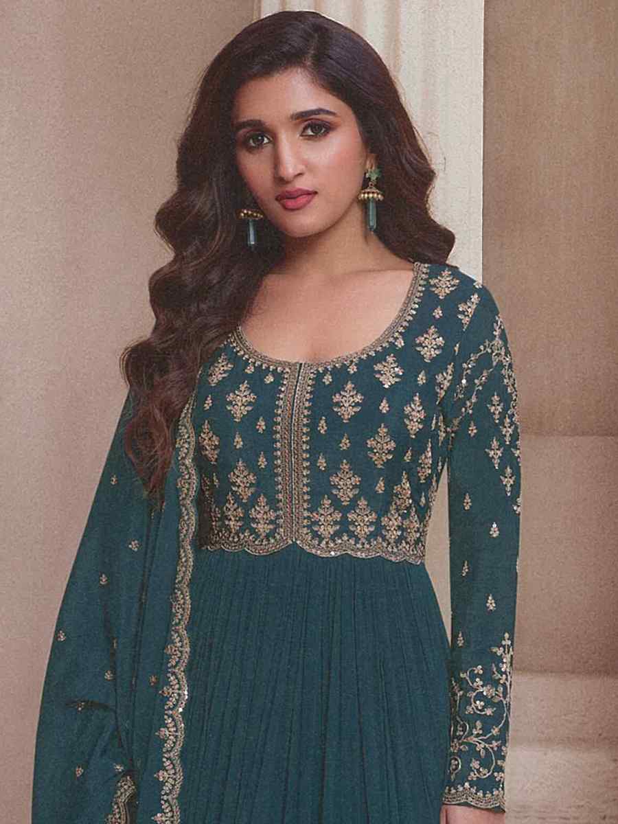 Teal Heavy Chinon Embroidered Festival Wedding Anarkali Salwar Kameez