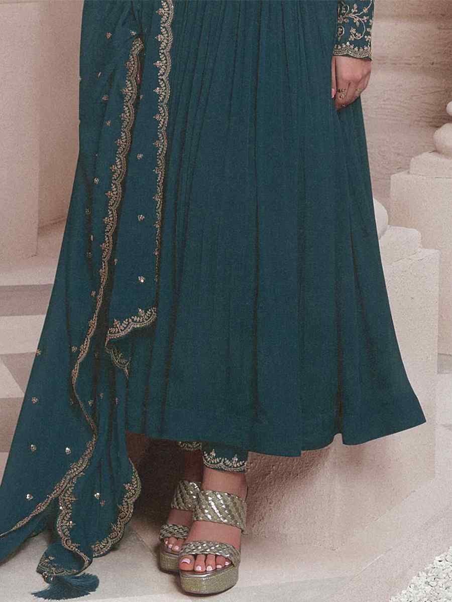 Teal Heavy Chinon Embroidered Festival Wedding Anarkali Salwar Kameez