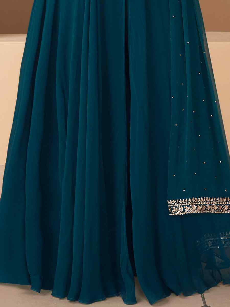 Teal Heavy Georgette Embroidered Party Casual Ready Anarkali Salwar Kameez