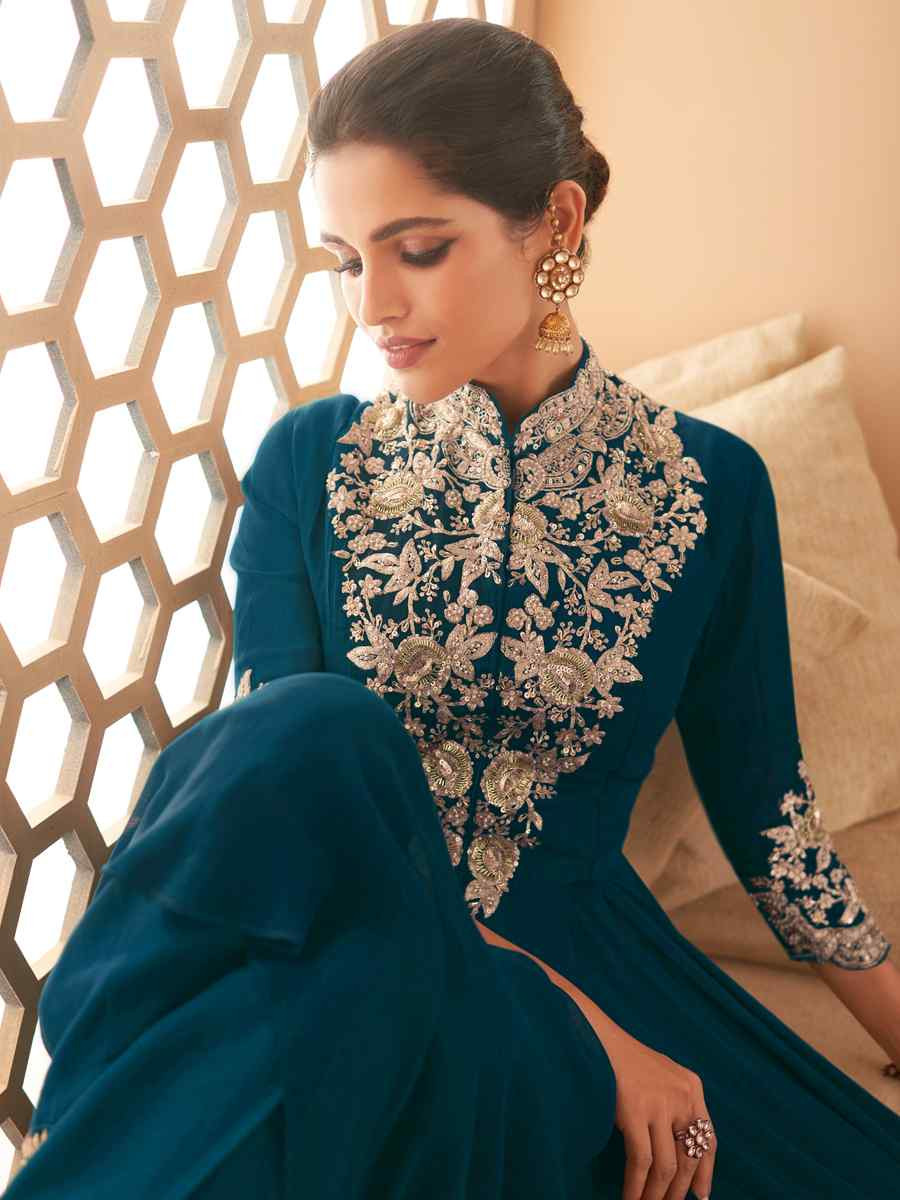 Teal Heavy Georgette Embroidered Party Casual Ready Anarkali Salwar Kameez