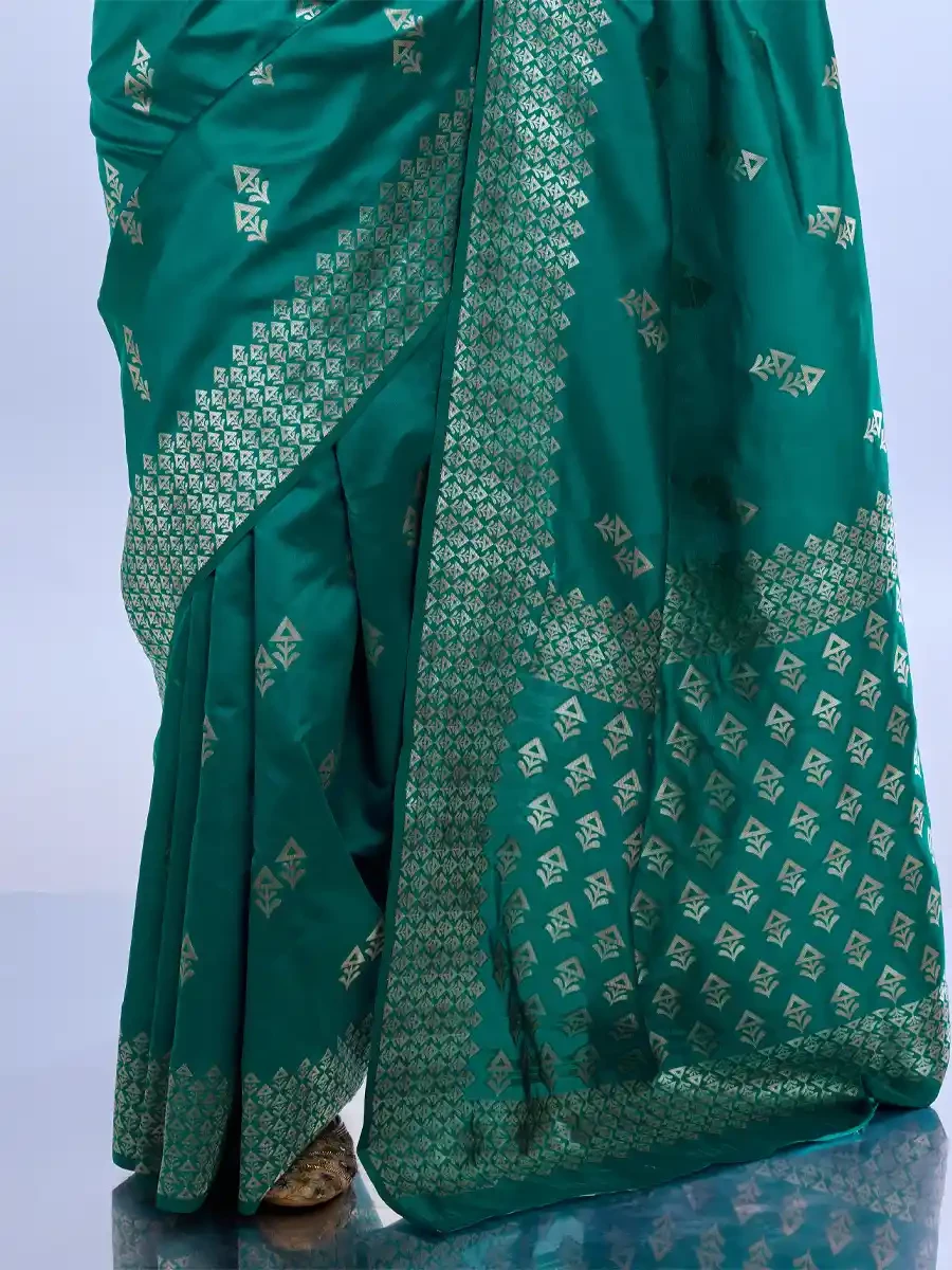 Teal Litchi Kota Silk Handwoven Festival Wedding Heavy Border Saree