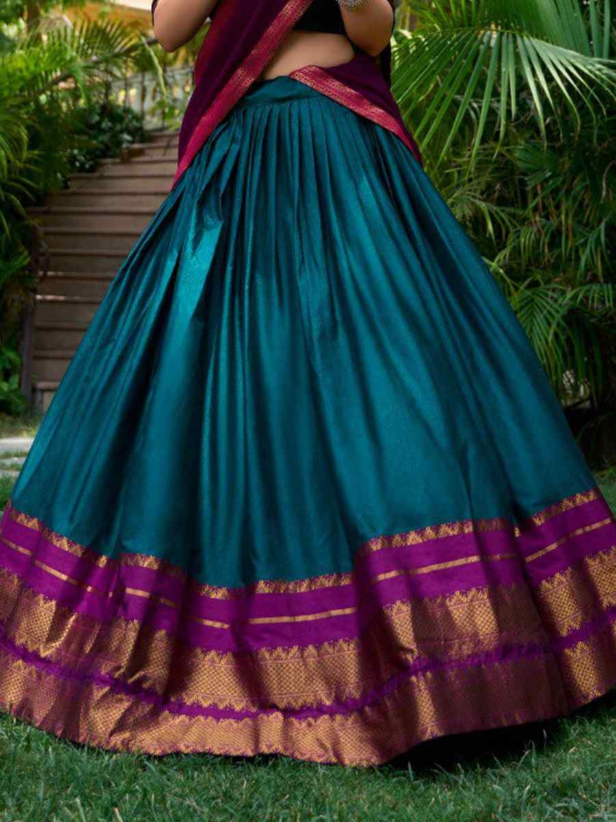 Teal Poly Cotton Zari Festival Mehendi Traditional Lehenga Choli