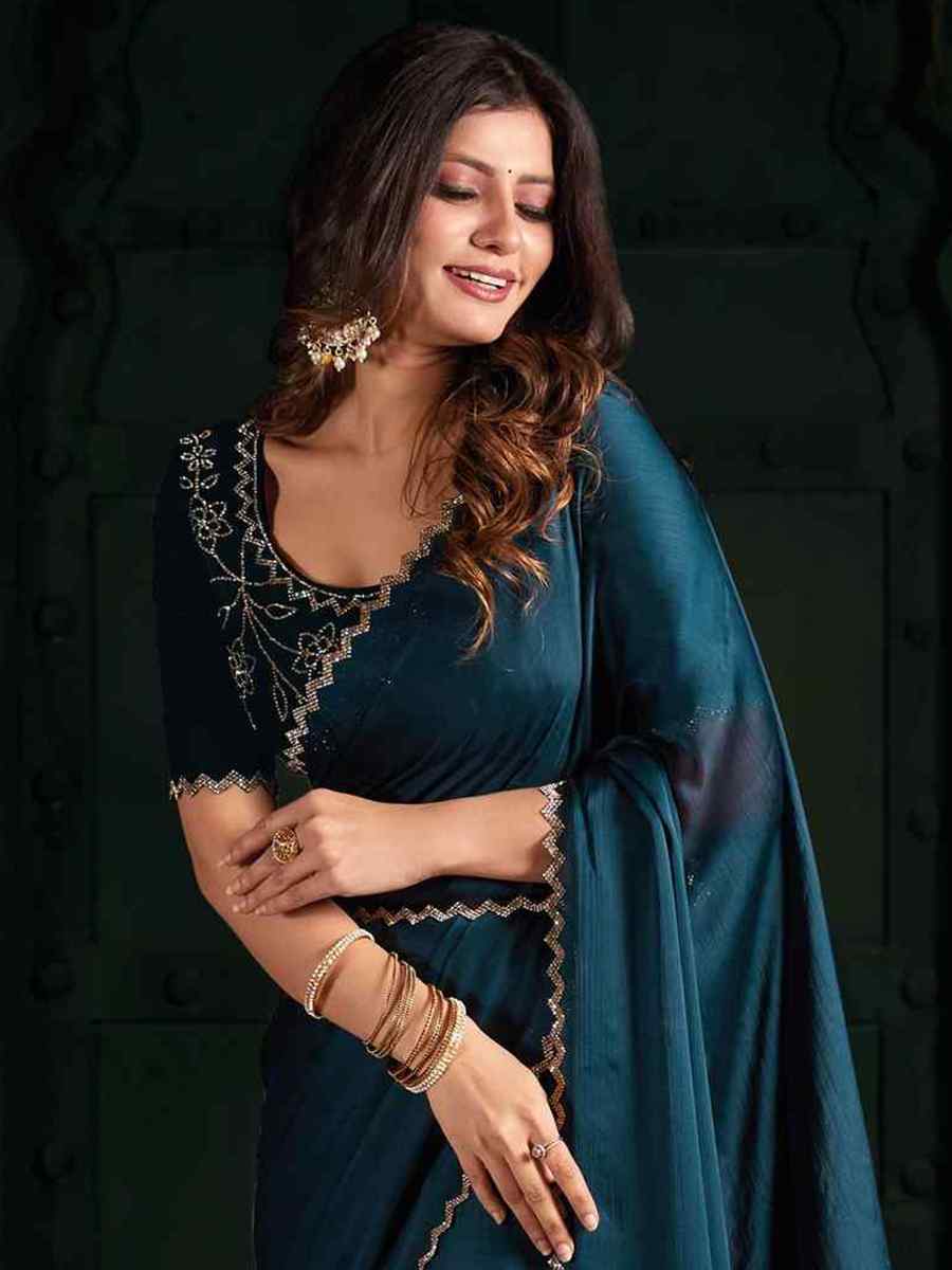 Teal Pure Chiffon Silk Handwoven Wedding Festival Heavy Border Saree