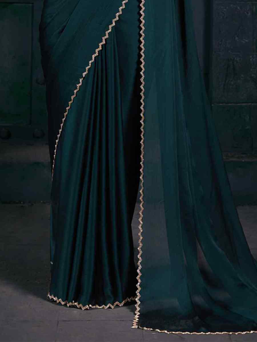 Teal Pure Chiffon Silk Handwoven Wedding Festival Heavy Border Saree