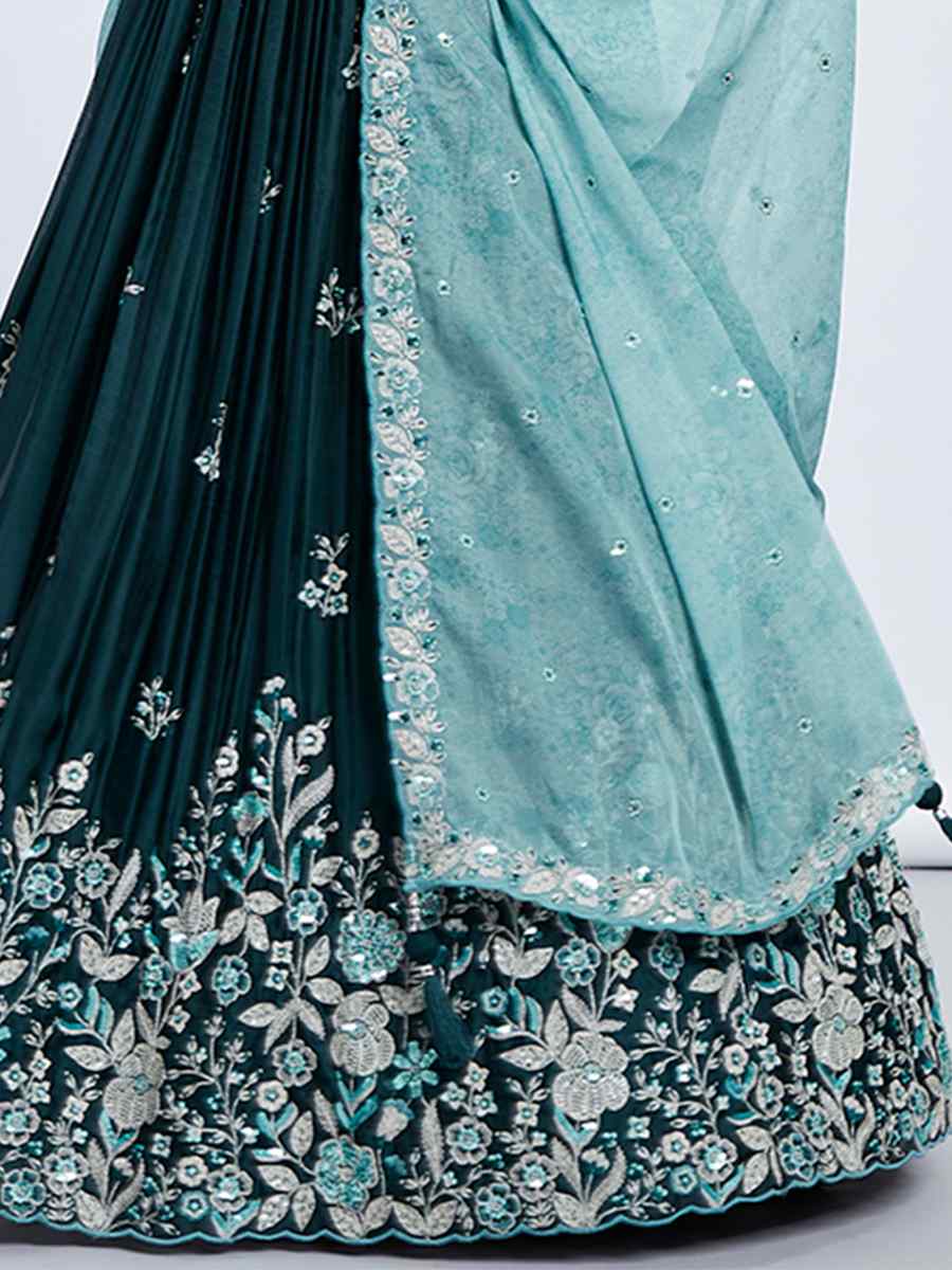 Teal Raw Silk Embroidered Bridesmaid Wedding Heavy Border Lehenga Choli