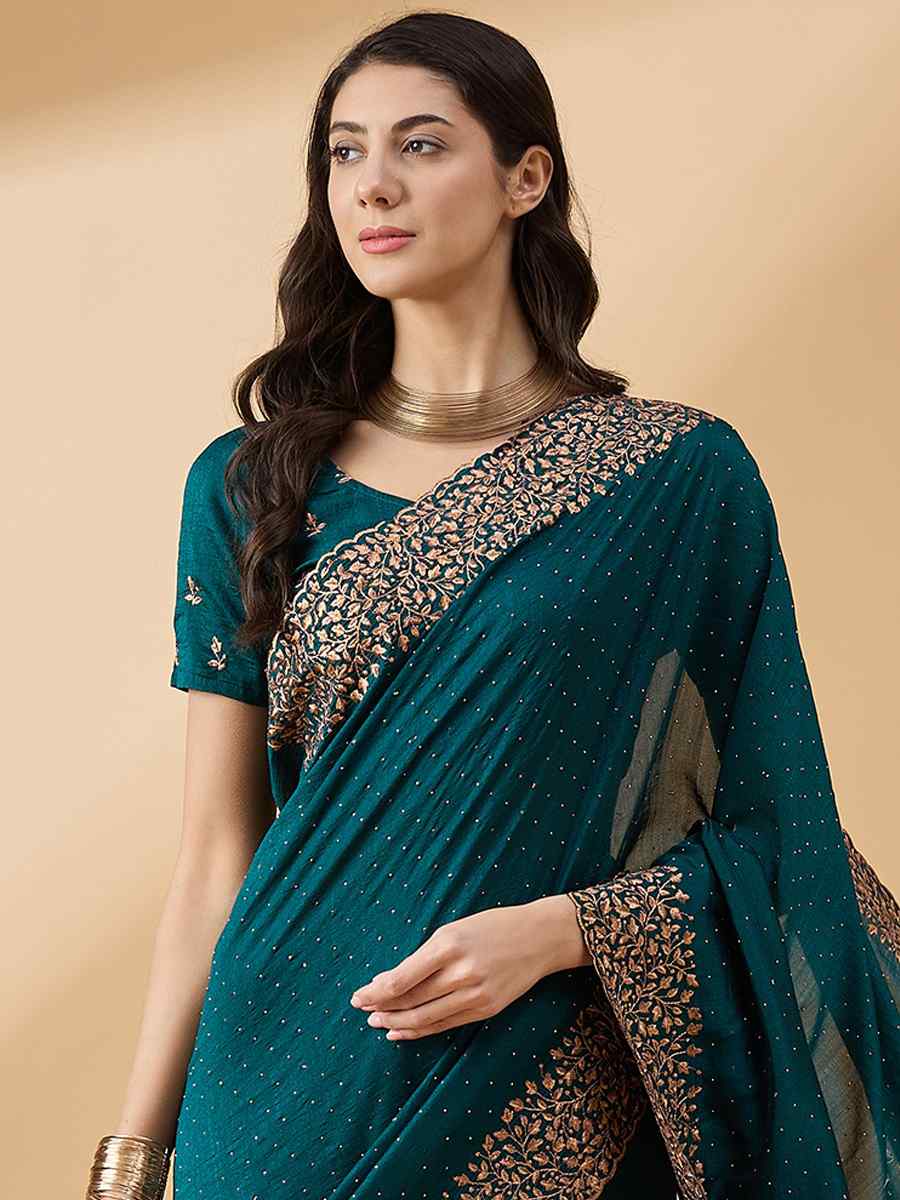 Teal Silk Blend Handwoven Wedding Festival Heavy Border Saree