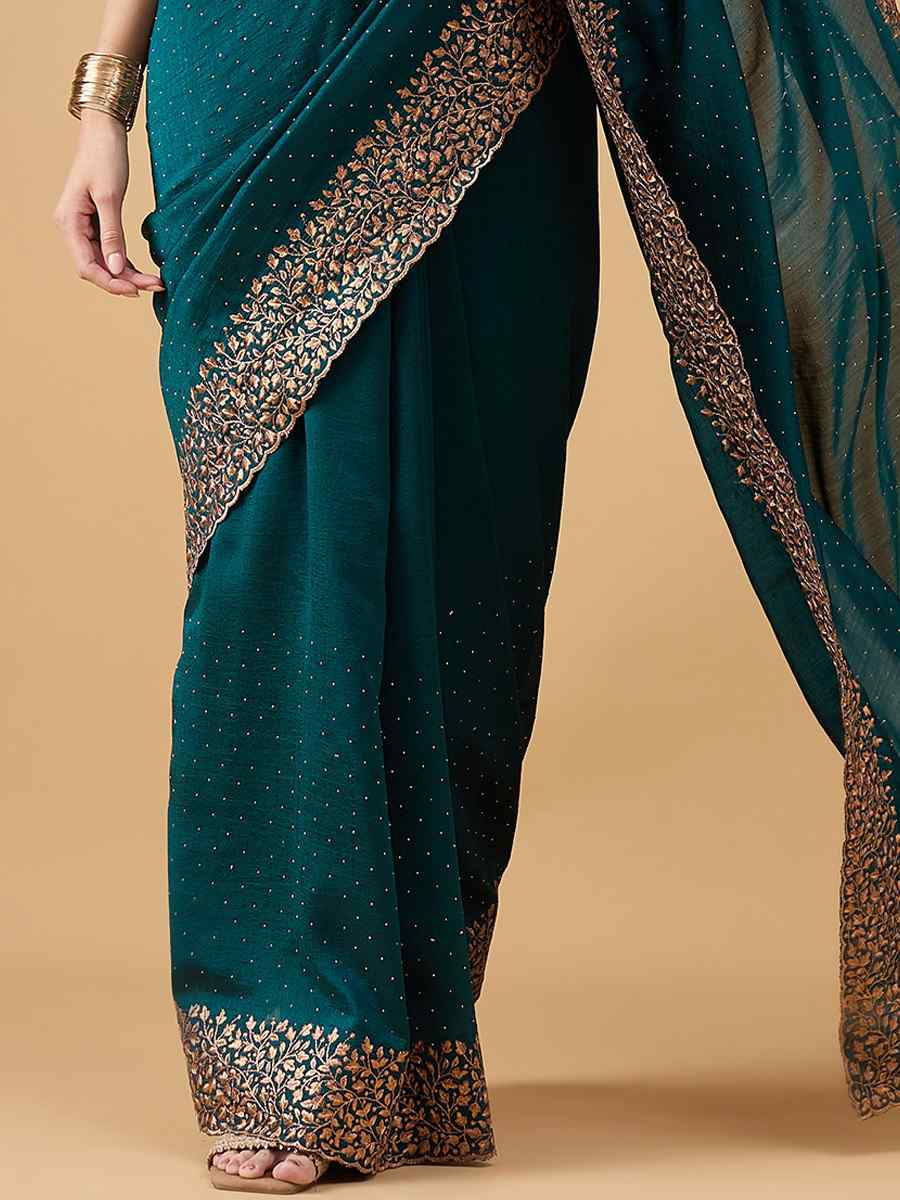 Teal Silk Blend Handwoven Wedding Festival Heavy Border Saree