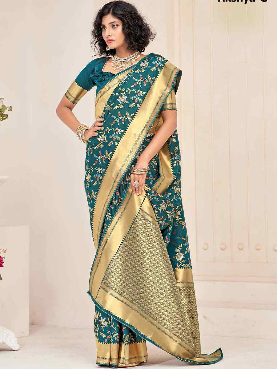 Teal Silk Handwoven Festival Casual Heavy Border Saree