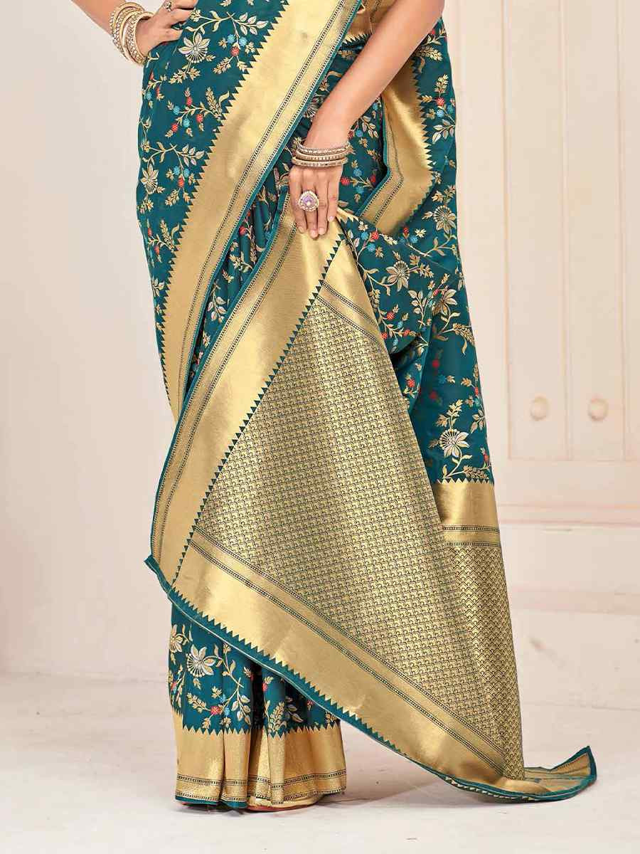 Teal Silk Handwoven Festival Casual Heavy Border Saree