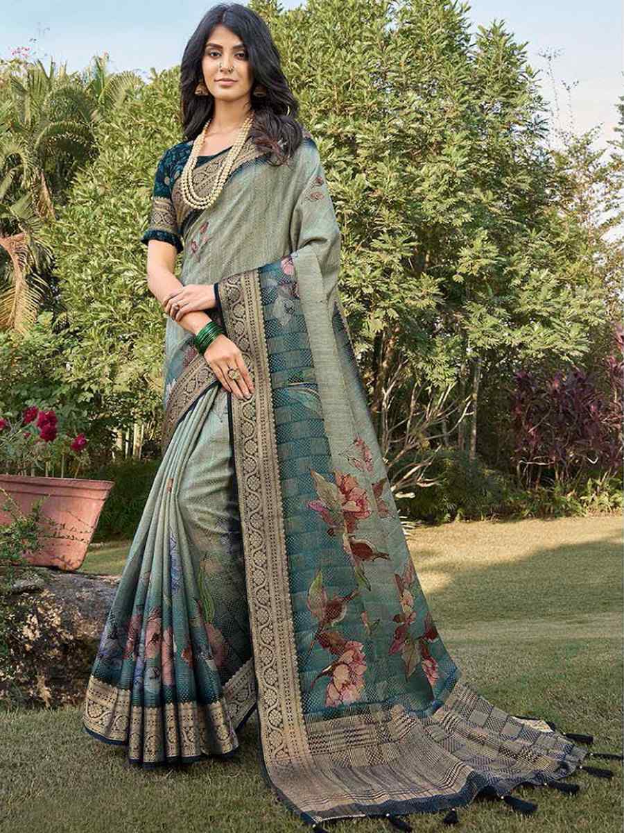 Teal Silk Handwoven Festival Wedding Heavy Border Saree