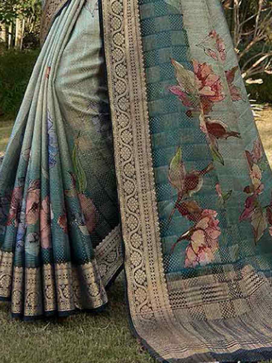 Teal Silk Handwoven Festival Wedding Heavy Border Saree