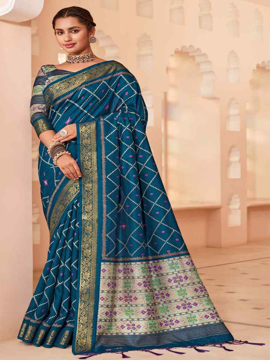 Teal Silk Handwoven Festival Wedding Heavy Border Saree