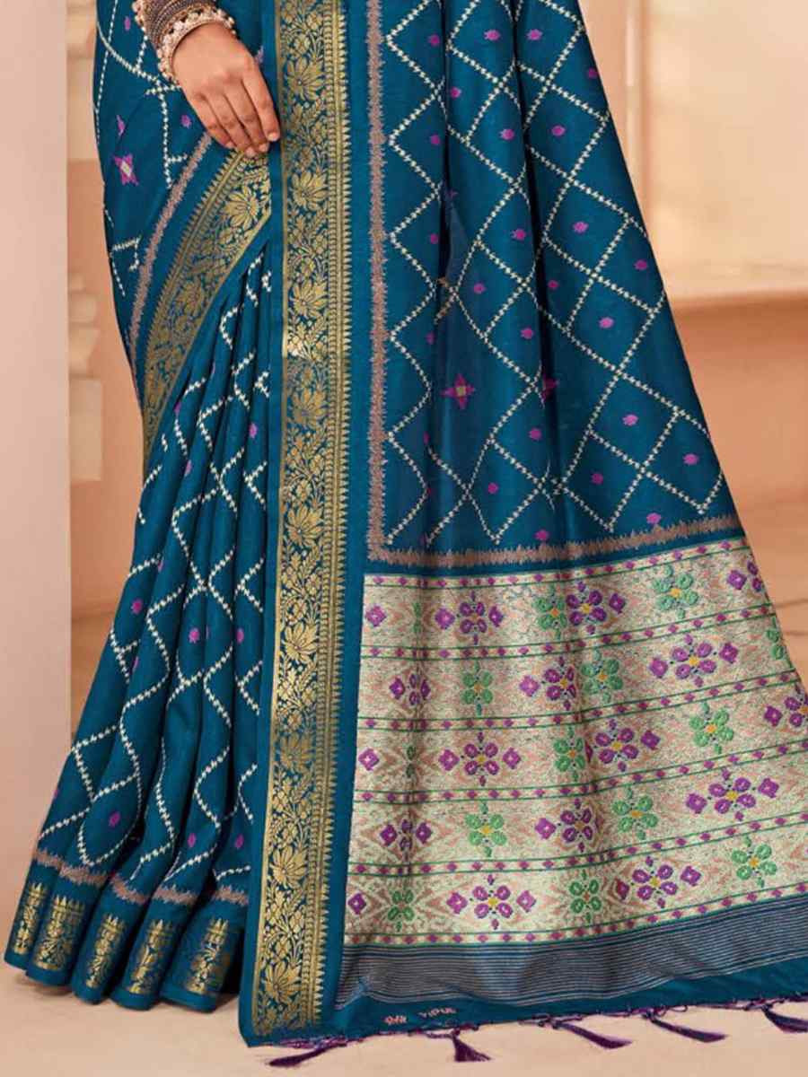 Teal Silk Handwoven Festival Wedding Heavy Border Saree