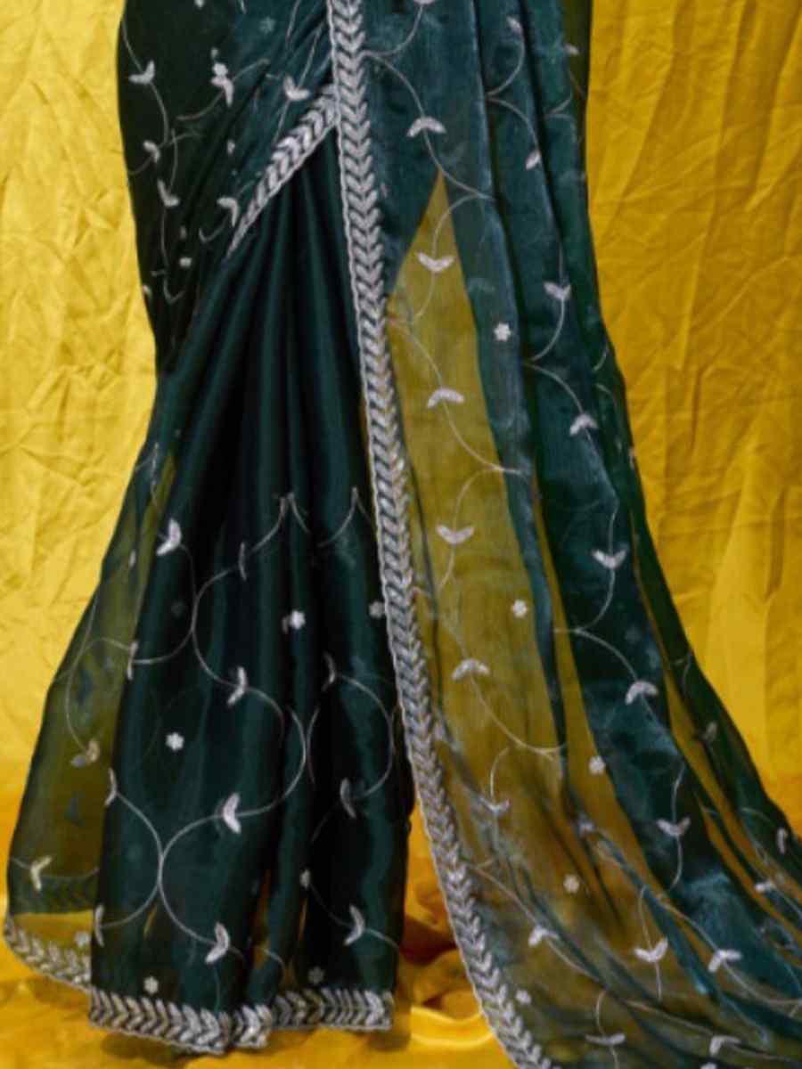 Teal Soft Burberry Embroidered Party Reception Heavy Border Saree