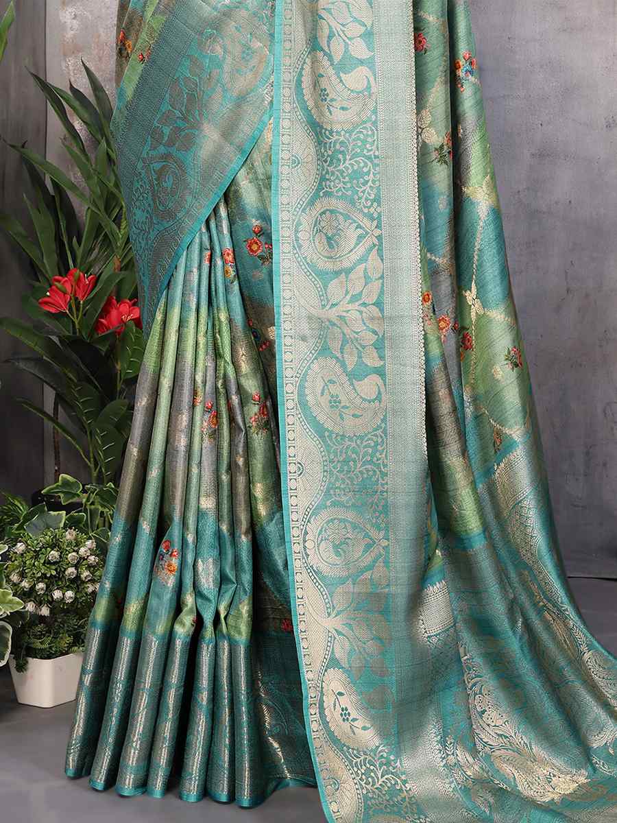 Teal Soft Weaving Handwoven Festival Casual Heavy Border Saree