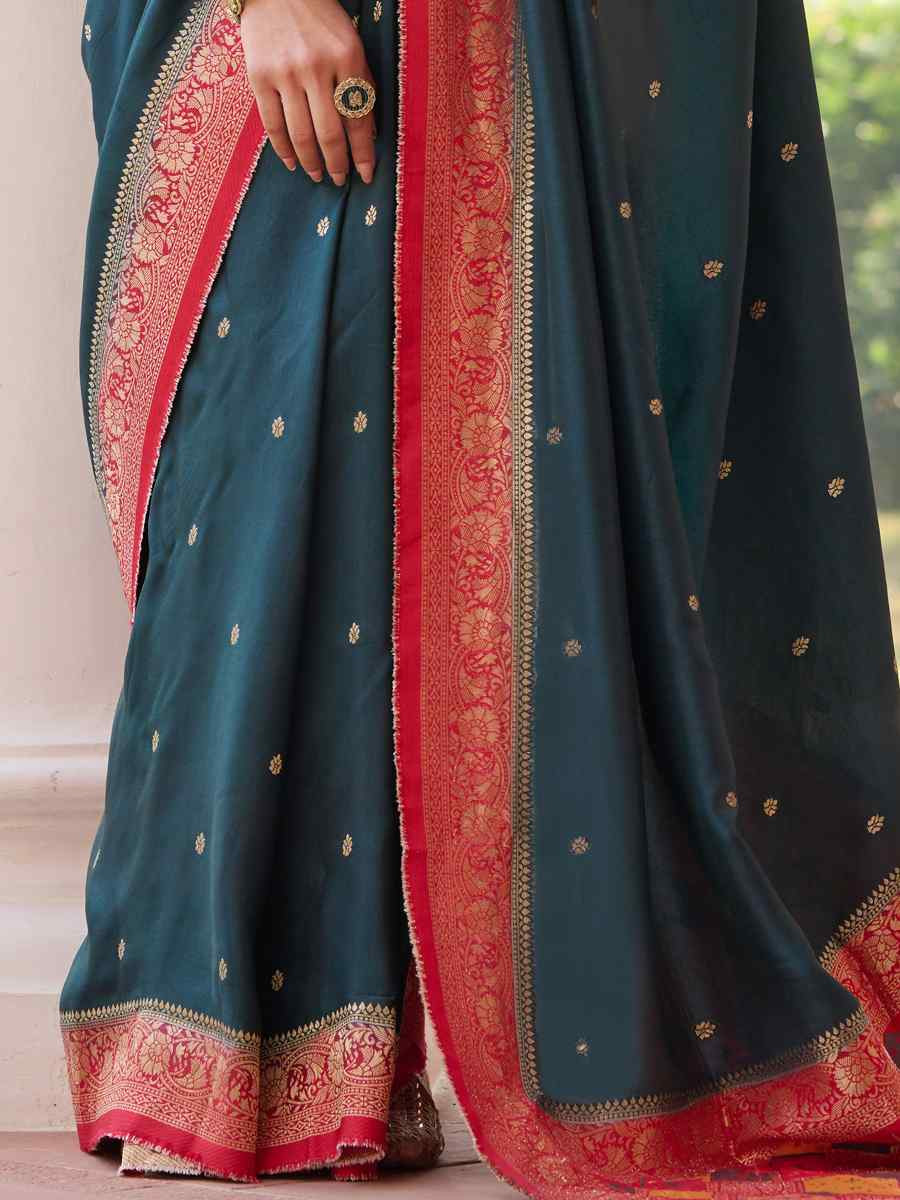 Teal Viscose Handwoven Festival Wedding Heavy Border Saree