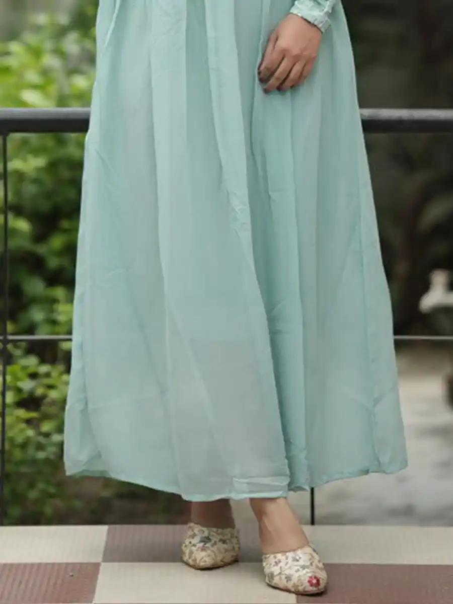 Turquoise Crepe Georgette Embroidered Festival Casual Gown