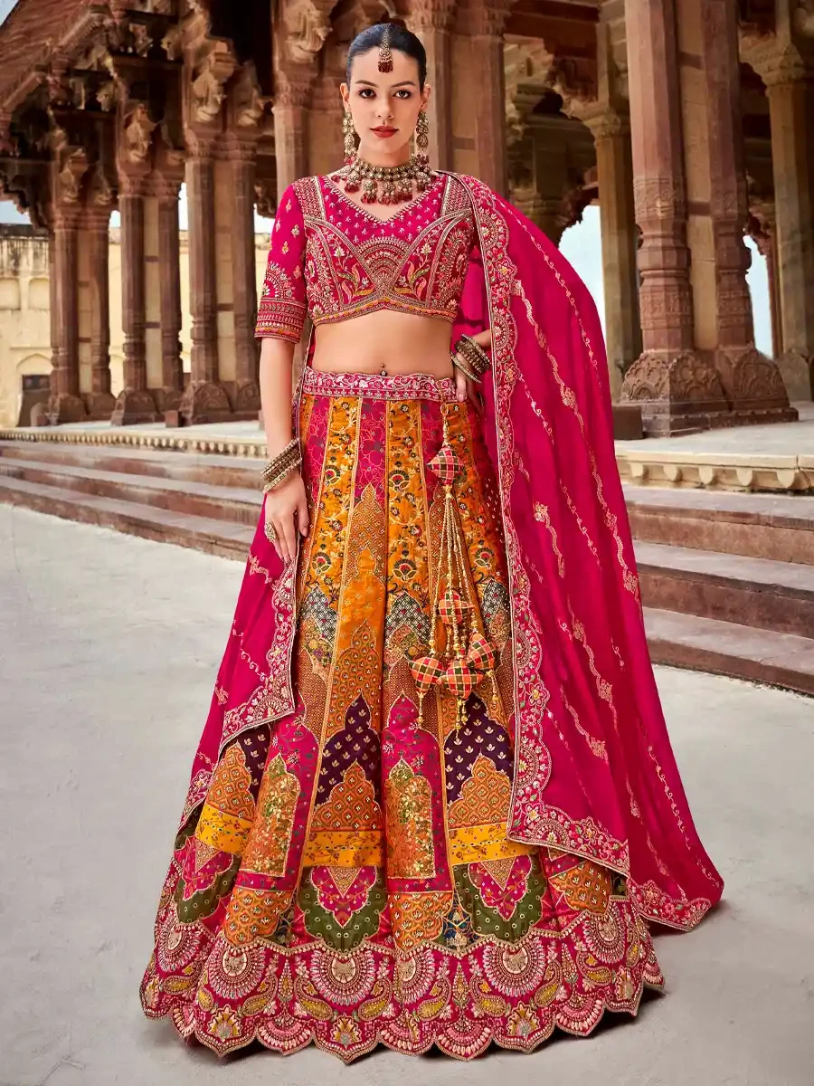 Turquoise Silk Embroidered Wedding Bridal Heavy Border Lehenga Choli