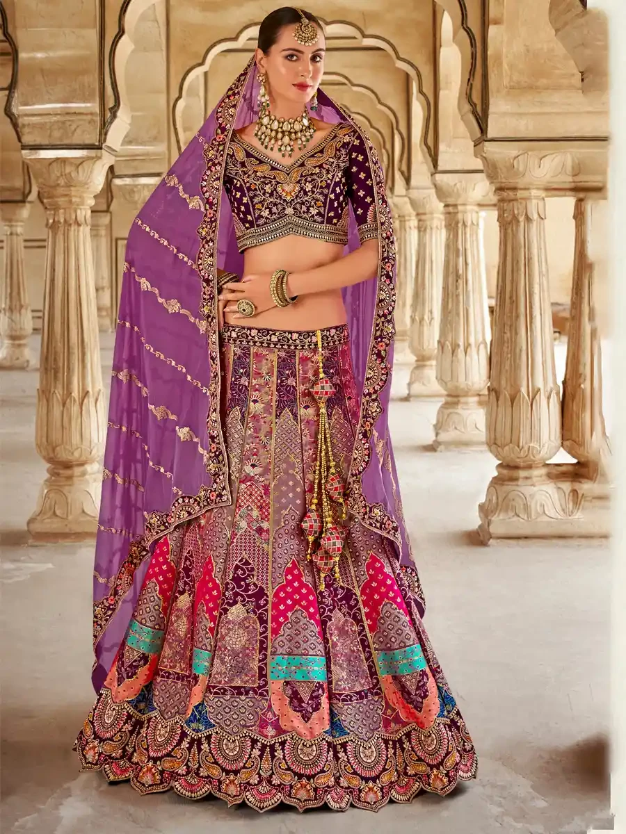 Turquoise Silk Embroidered Wedding Bridal Heavy Border Lehenga Choli