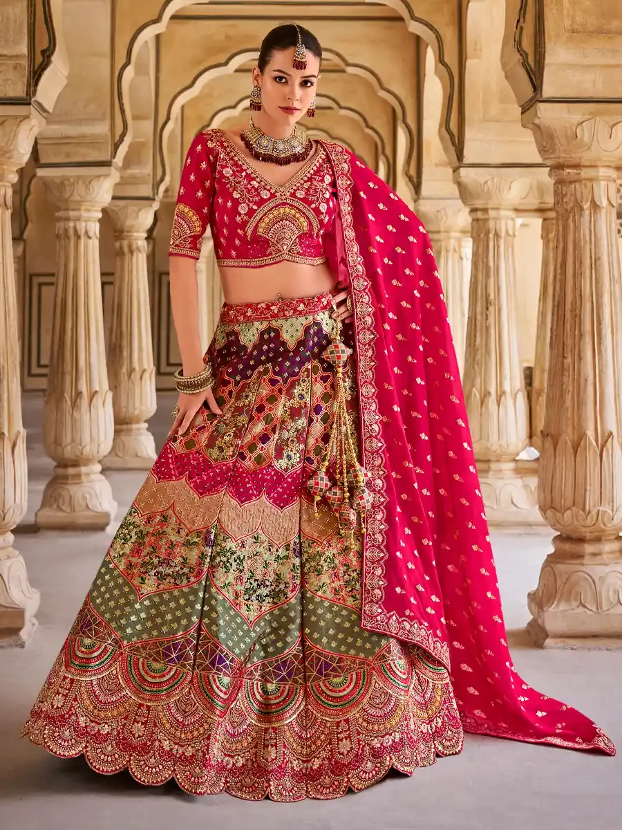 Turquoise Silk Embroidered Wedding Bridal Heavy Border Lehenga Choli