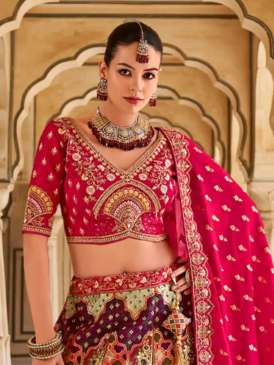 Turquoise Silk Embroidered Wedding Bridal Heavy Border Lehenga Choli