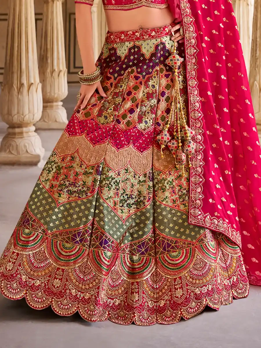 Turquoise Silk Embroidered Wedding Bridal Heavy Border Lehenga Choli