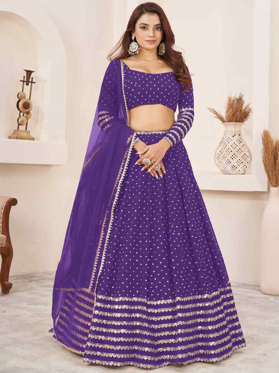 Violet  Georgette Embroidered Festival Mehendi Traditional Lehenga Choli