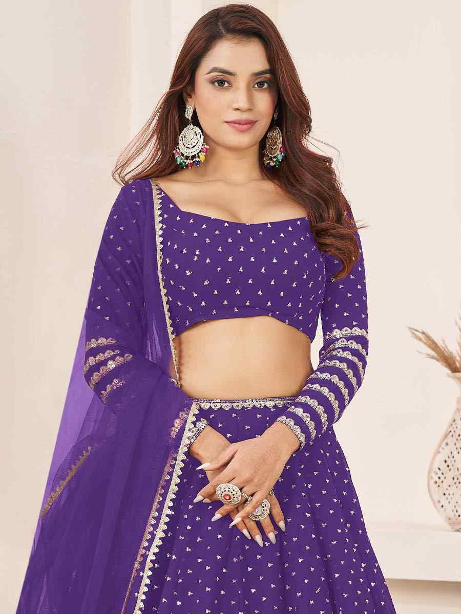 Violet  Georgette Embroidered Festival Mehendi Traditional Lehenga Choli