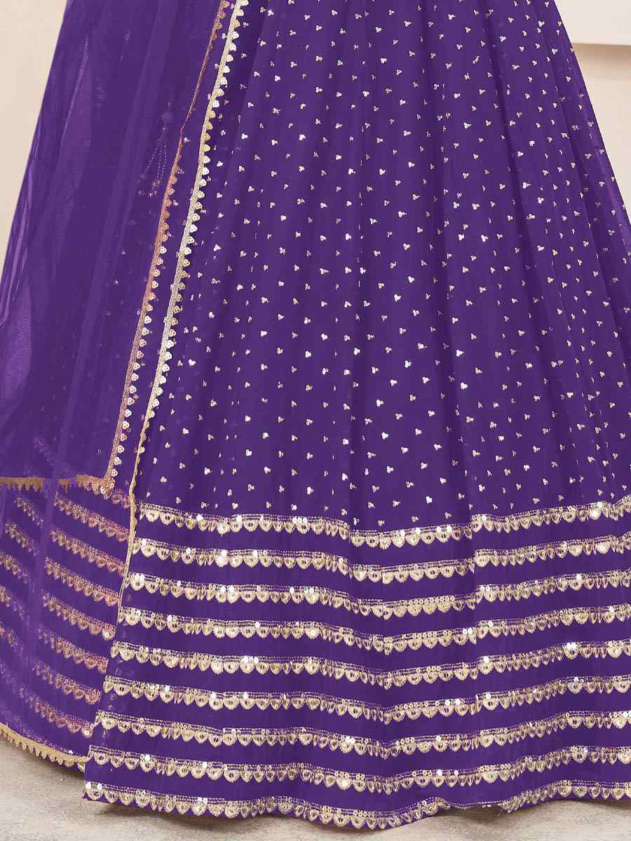 Violet  Georgette Embroidered Festival Mehendi Traditional Lehenga Choli