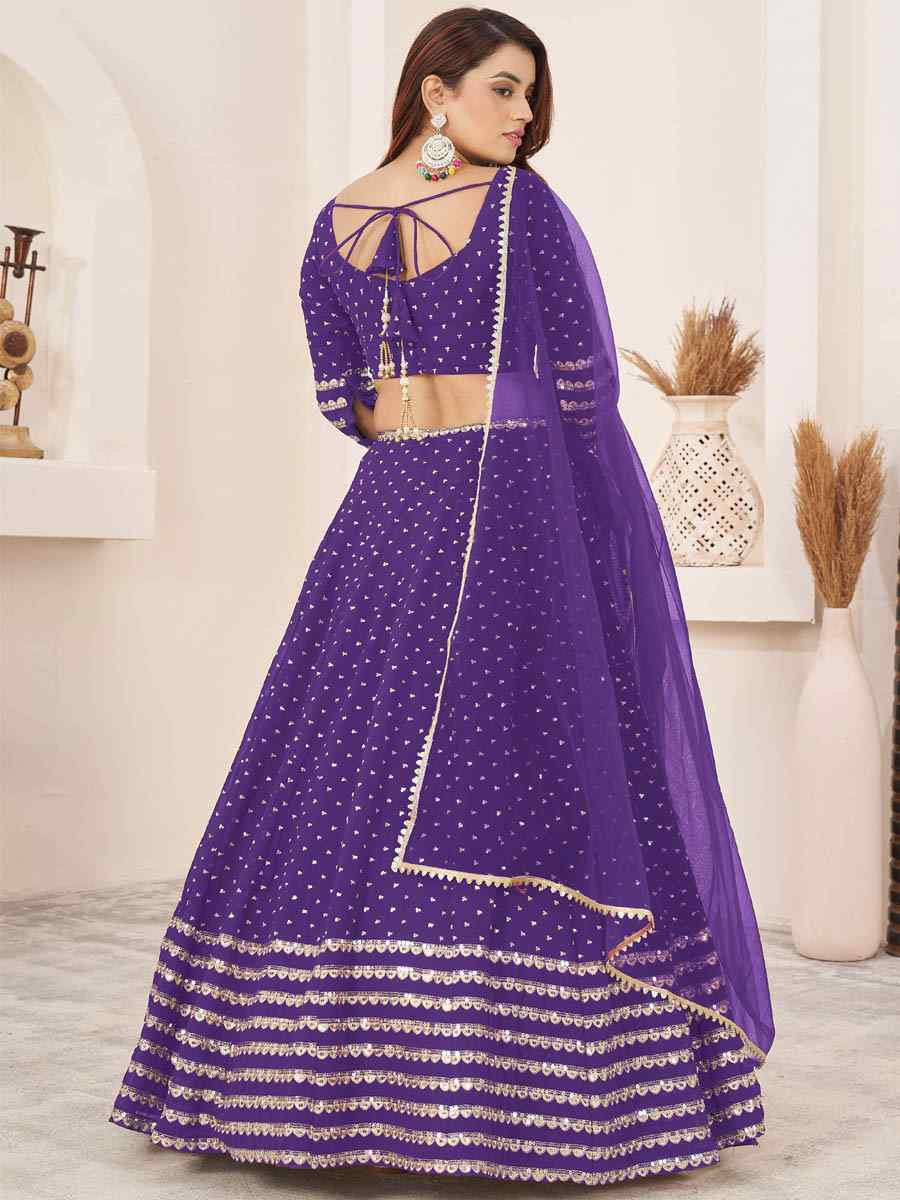 Violet  Georgette Embroidered Festival Mehendi Traditional Lehenga Choli