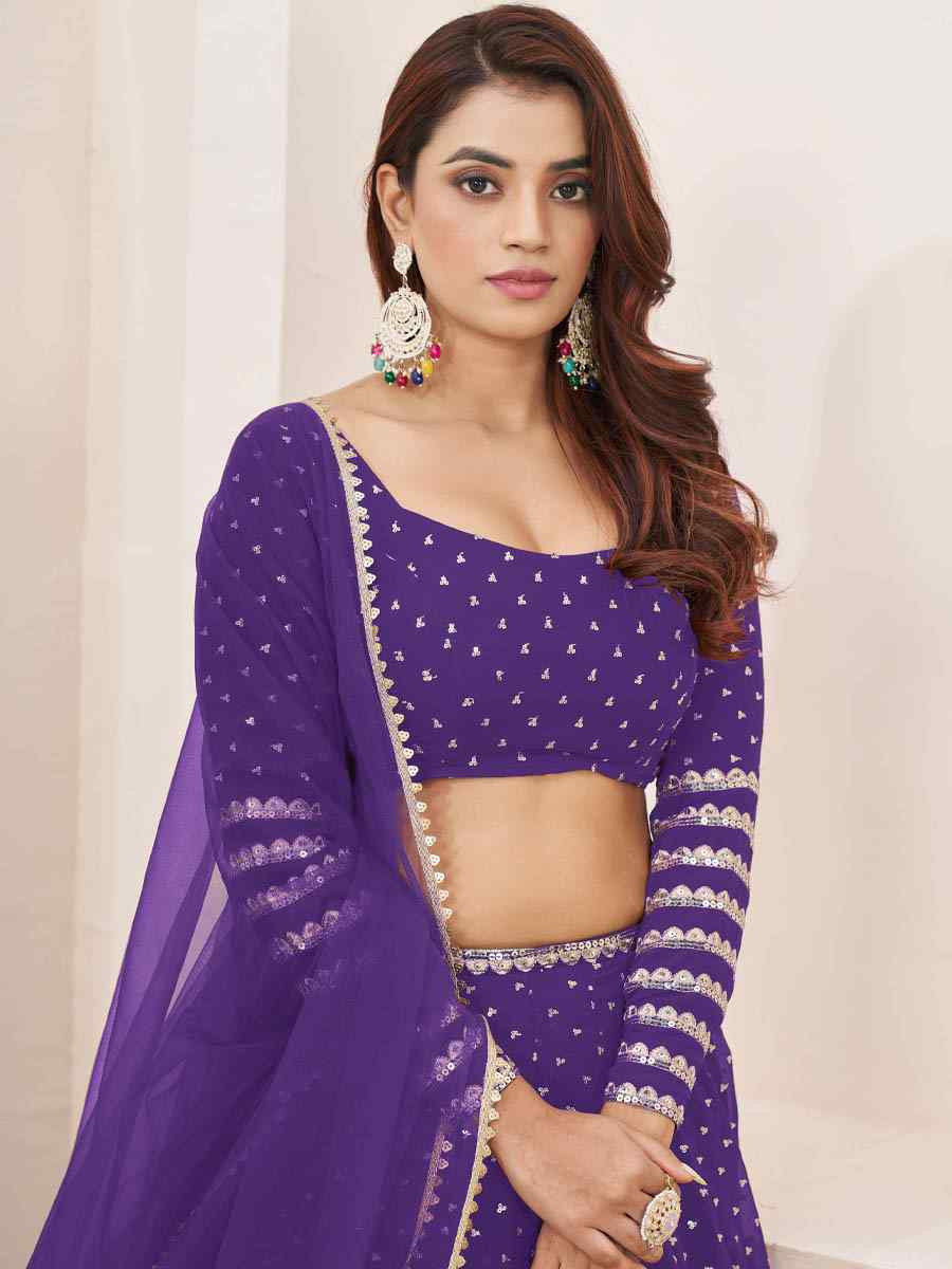 Violet  Georgette Embroidered Festival Mehendi Traditional Lehenga Choli