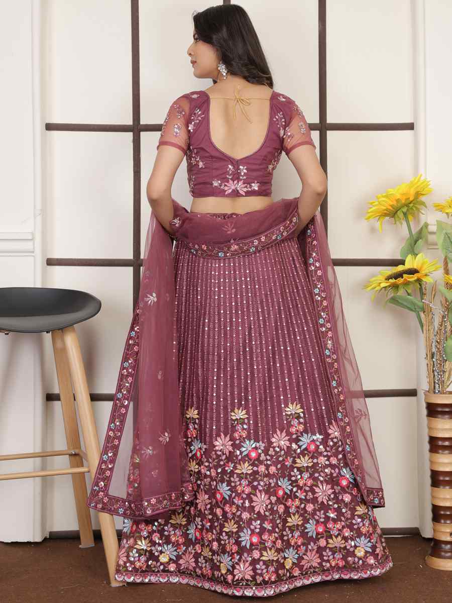 Violet Butter Net Embroidered Bridesmaid Wedding Heavy Border Lehenga Choli