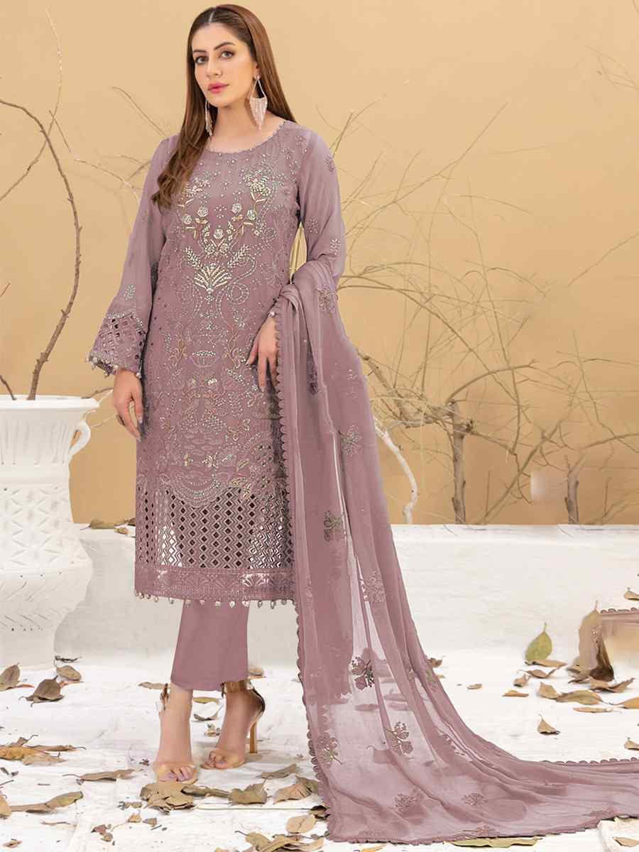 Violet Faux Georgette Embroidered Festival Casual Pant Salwar Kameez