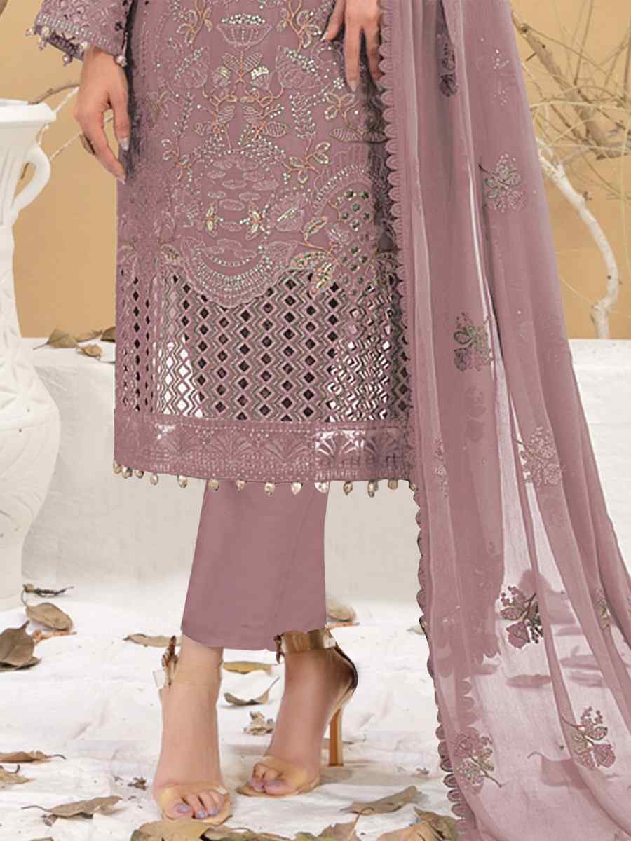 Violet Faux Georgette Embroidered Festival Casual Pant Salwar Kameez