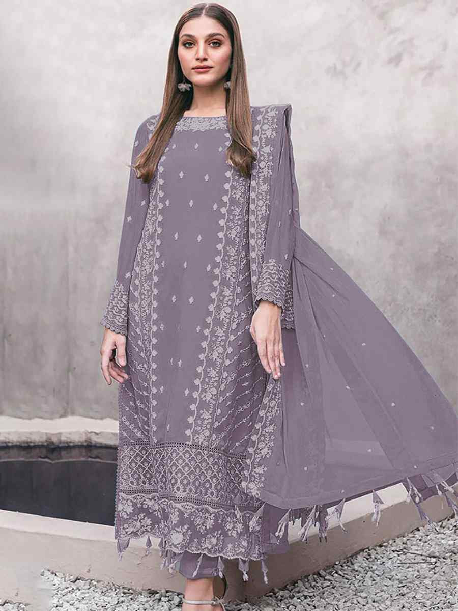 Violet Georgette Embroidered Festival Wedding Pant Salwar Kameez