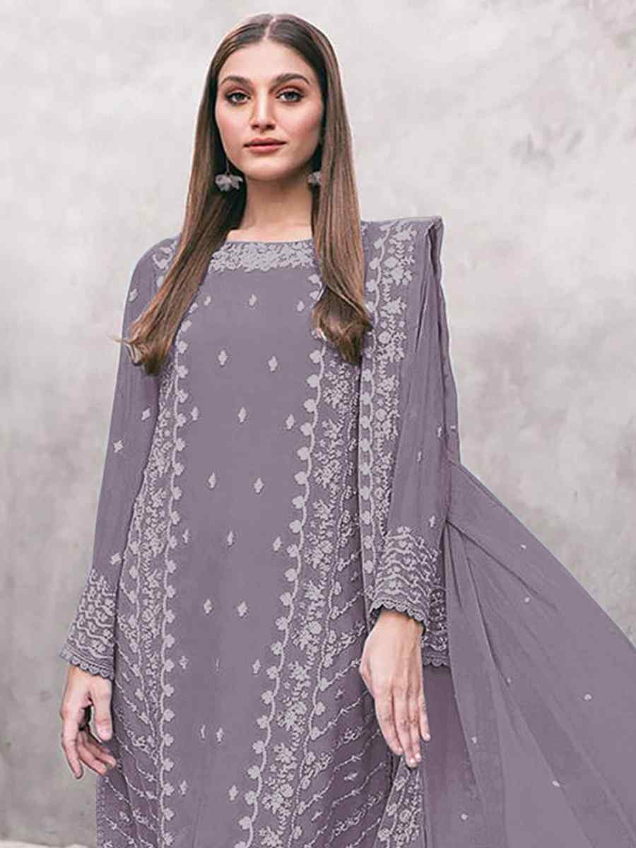 Violet Georgette Embroidered Festival Wedding Pant Salwar Kameez