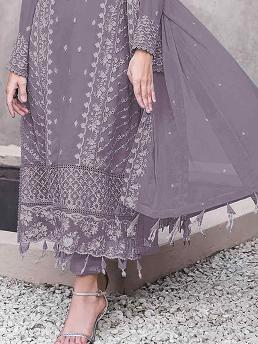 Violet Georgette Embroidered Festival Wedding Pant Salwar Kameez