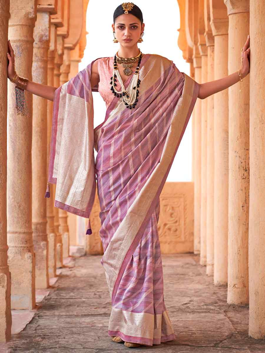 Violet Poly Viscose Silk Handwoven Festival Wedding Heavy Border Saree