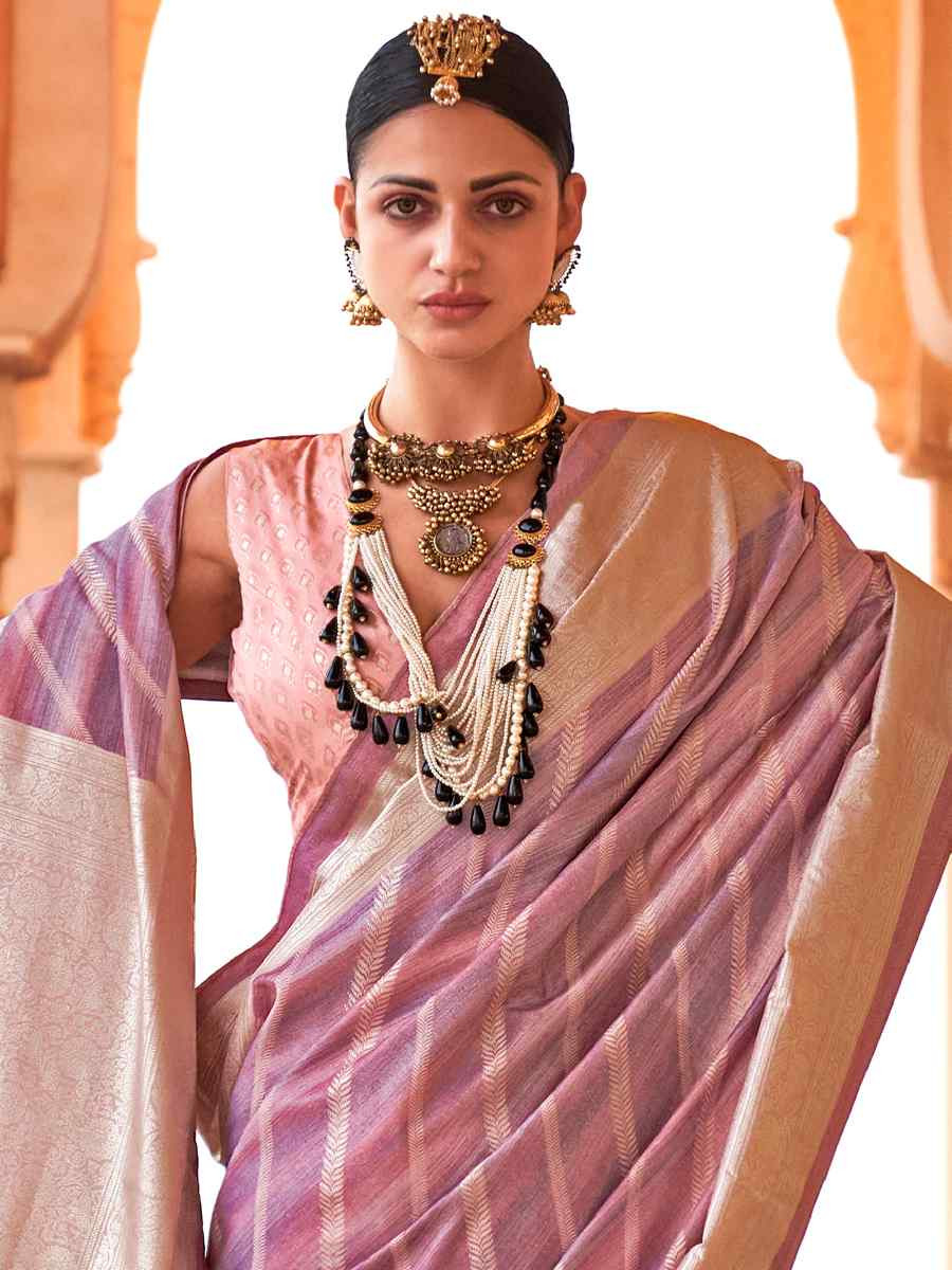 Violet Poly Viscose Silk Handwoven Festival Wedding Heavy Border Saree