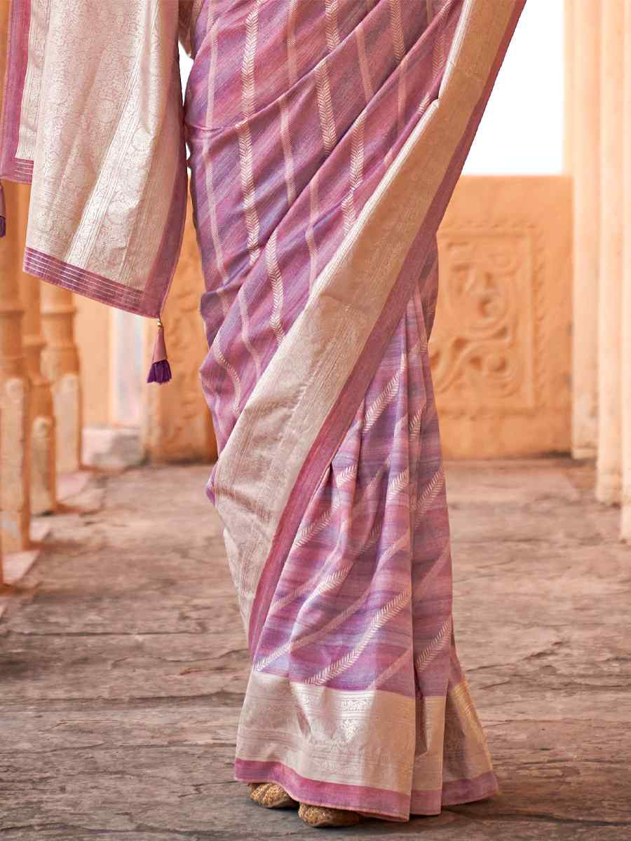 Violet Poly Viscose Silk Handwoven Festival Wedding Heavy Border Saree