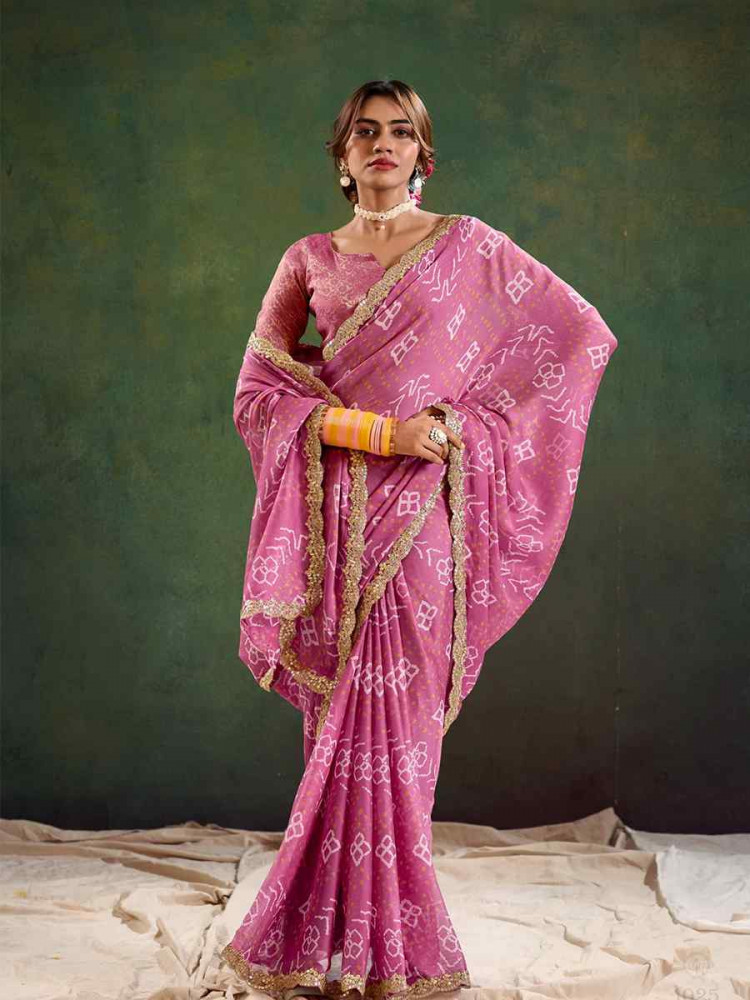 Violet Pure Chiffon Embroidered Festival Wedding Classic Style Saree