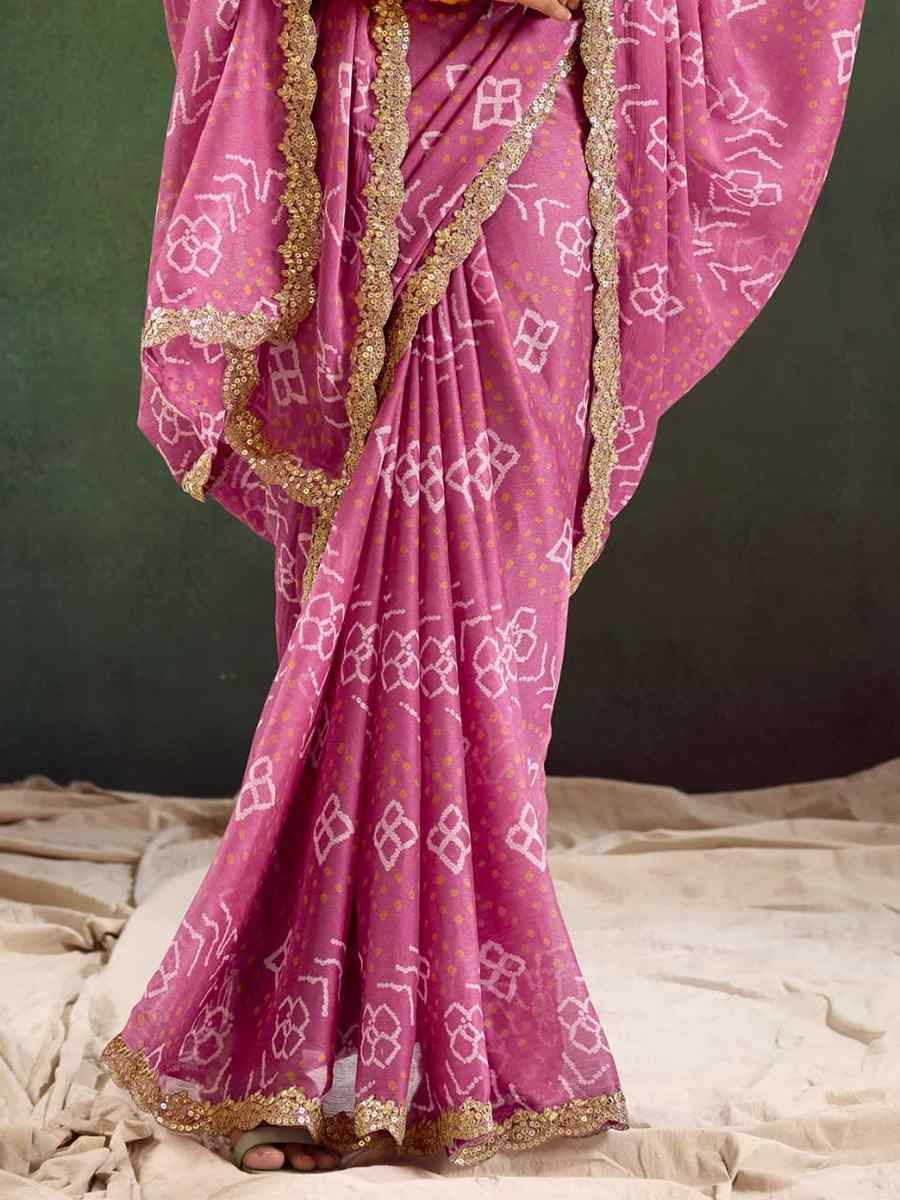 Violet Pure Chiffon Embroidered Festival Wedding Classic Style Saree