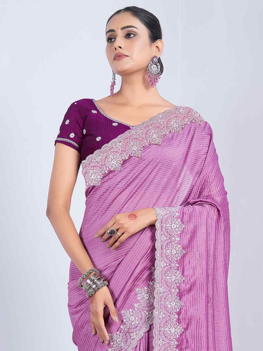 Violet Rangoli Embroidered Festival Party Heavy Border Saree