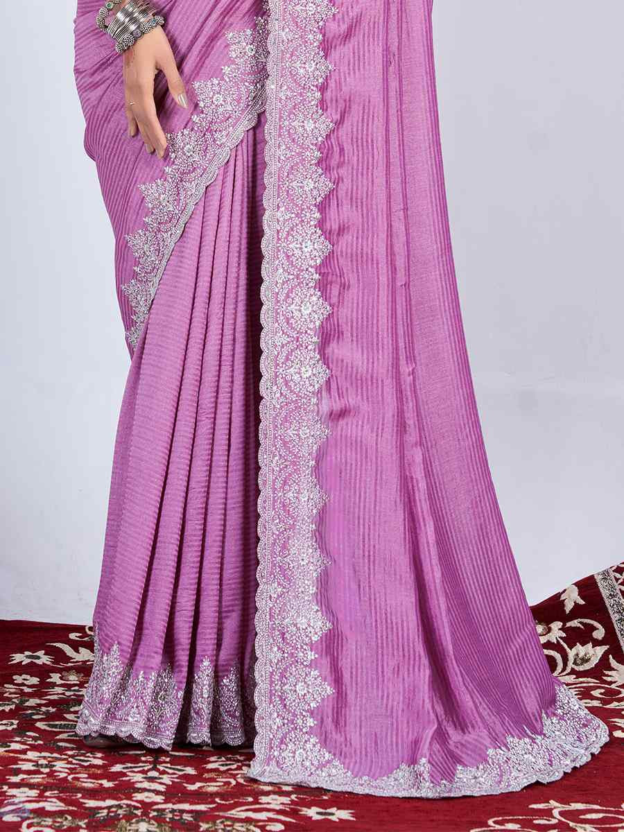 Violet Rangoli Embroidered Festival Party Heavy Border Saree